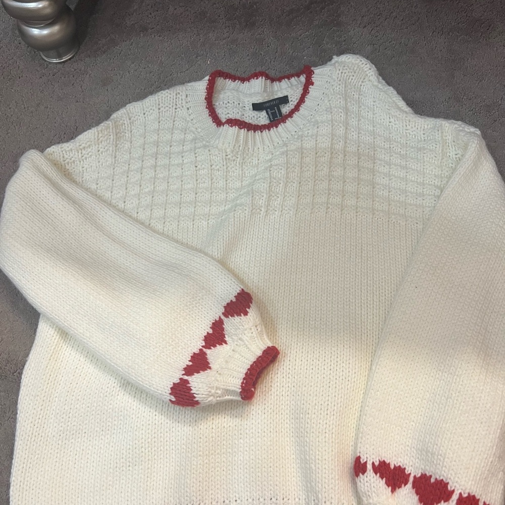 Forever 21 White Sweater with Red Trim